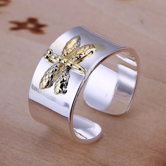 Silver Plated Ring with Gold Plated Dragonfly - Picture 3 of 3